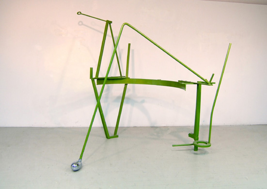 Bebop,{view 2}, 80 X 79 X 77 inches Polychrome and Chromed Steel Copyright, &copy; A Fauteux 2002, all rights reserved Andre Fauteux, Sable-Castelli Gallery Exhibition, &copy;2003, sculpture