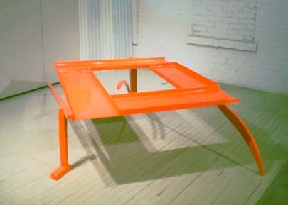 Flyover{view 2}, 24 X 88 X 60 inches Polychrome on Galvanized Steel Copyright, &copy; A Fauteux 2002, all rights reserved  Andre Fauteux, Sable-Castelli Gallery Exhibition, &copy;2003, sculpture