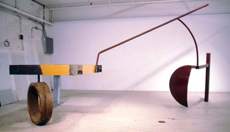 Present Sense 90 X 144 X 98 Polychrome Oiled and Galvanized Steel Copyright, &copy; A Fauteux 2002, all rights reserved Andre Fauteux, Sable-Castelli Gallery Exhibition, &copy;2003, sculpture